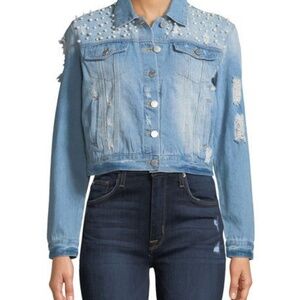Pearlescent-Yoke Destroyed Denim Jacket